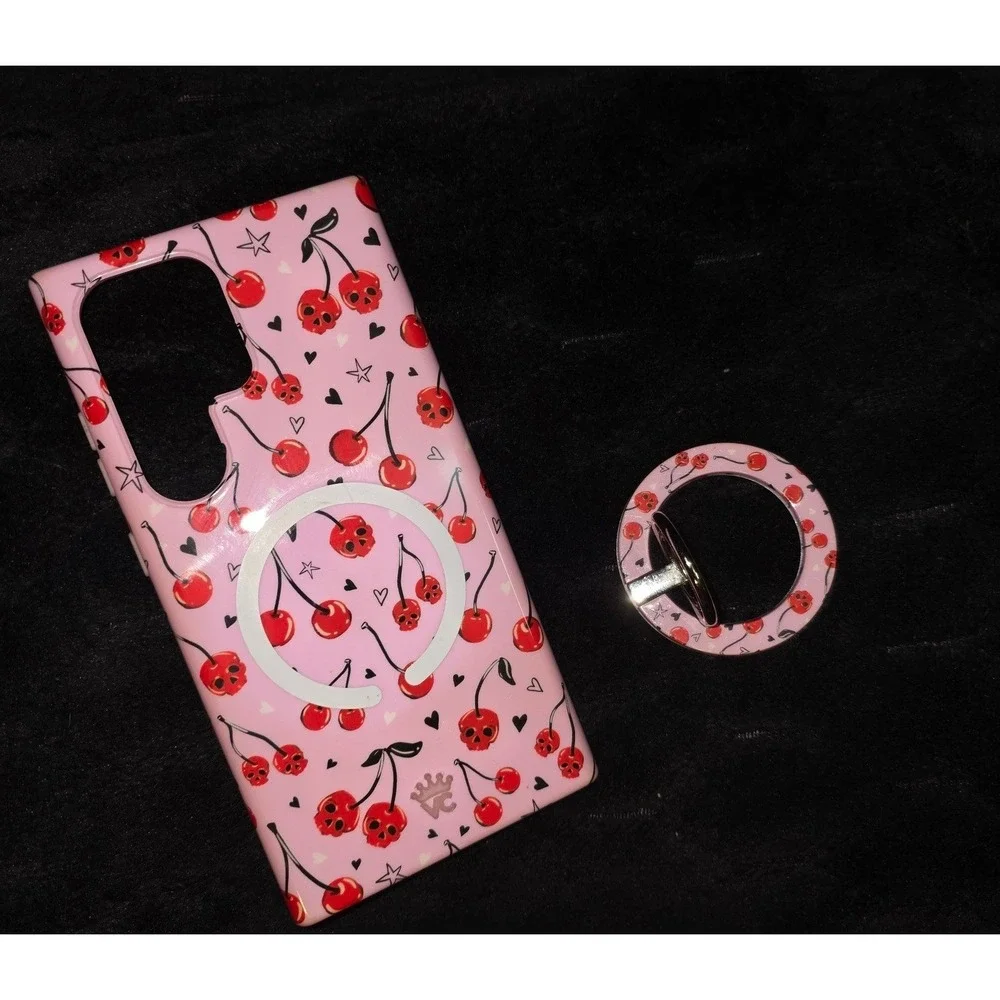 Sour Cherry Skulls Velvet Caviar Case & Magnetic Ring Samsung Galaxy S24 Ultra